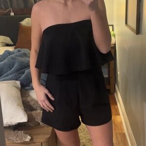 Black Strapless Ruffle Romper